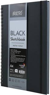 BRuSTRO Black Sketchbook, Wiro Bound, Size A4, 200GSM (40 Sheets) 80 Pages Sketch Pad