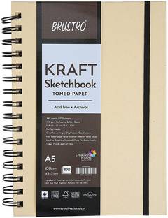 BRuSTRO Toned Paper - Kraft Sketchbook, Wiro Bound, Size A5, 100GSM (100 Sheets) 200 Pages Sketch Pad