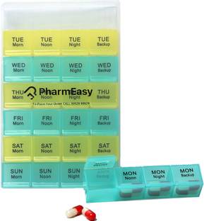 PharmEasy 7-Day( 4 times a day) Pill Medicine Organizer Box, Medicine Reminder & Storage Box for 28 Days or 4 Weeks, Pack of 1 Pill Box