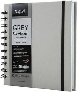 BRuSTRO Toned Paper - Grey Sketchbook, Wiro Bound, Size 6" x 6", 120GSM (60 Sheets) 120 Pages Sketch Pad
