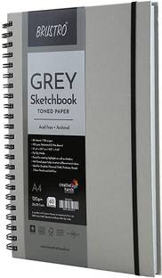 BRuSTRO Toned Paper - Grey Sketchbook, Wiro Bound, Size A4, 120GSM (60 Sheets), 120 Pages Sketch Pad