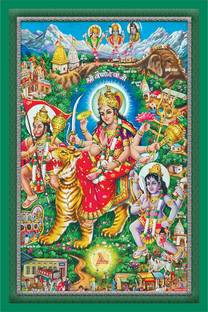 god & god's 41 cm Mata Rani Hanuman Ji and Bhairav Sparkle Lamination Sticker Self Adhesive Sticker