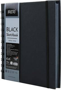 BRuSTRO Black Sketchbook, Wiro Bound, Size 6" x 6" Inches, 200GSM (40 Sheets) 80 Pages Sketch Pad