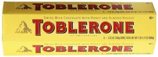 Toblerone Swiss Milk Chocolate With Honey & Almond Nougat [6 x 100 Grams] Bars