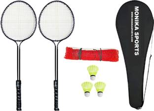 Monika Sports Badminton Kit ( 2 Double Shaft Racquet + 1 Badminton Net + 3 Nylon Shuttle + 1 Cover ) Badminton Kit