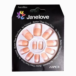 AuraSkin 12pcs Artificial Nail Tips Best False Nails with 3ml Strong Nail Glue Natural