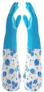 KitchenFest ® Reusable Cotton Flock lined Kitchen Long Sleeves Gloves, Cleaning Gardening, Wet and Dry Glove