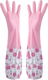 KitchenFest Reusable Long Sleeve PVC Cleaning Winter Household Gloves Wet and Dry Glove