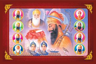 god & god's 46 cm Ten Sikh Gurus Sparkle Lamination Sticker Self Adhesive Sticker