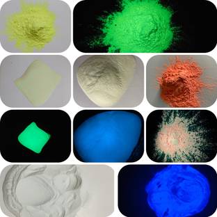 JASH Radium glow paint powders Set of 5 colours(Green,skyblue,yellow,orange,voilet)each 10gm(Total 50gm)