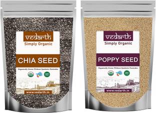 Vedarth Organic Combo of Chia Seed and Poppy/Khas-Khas Seed (100 Gram Each Pack) Chia Seeds, Poppy Seeds
