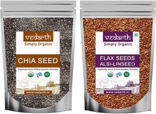 Vedarth Organic Combo of Chia Seed and Flax/Alsi Seed (100 Gram Each Pack) Chia Seeds, Brown Flax Seeds