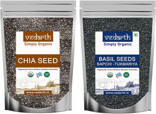 Vedarth Organic Combo of Chia Seed and Basil Seed (100 Gram Each Pack) Chia Seeds, Basil Seeds