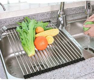 Lariox Folding Over The Sink Multipurpose Roll Up Dish Drying Rack Silicone Colander Foldable Sink Drainer Tray Collapsible Strainer
