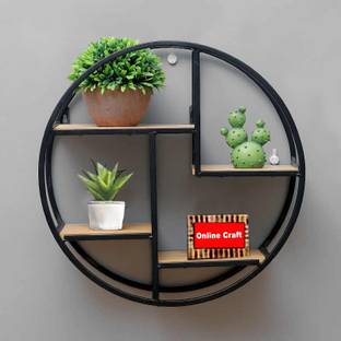 OnlineCraft Wooden iron Round shape wall shelves for living room home decor wall shelf Iron Wall Shelf