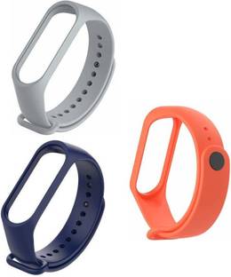 Like Star Soft Silicon Replacement Brand Strap For Mi Band 3 & 4 _ Pack of 3 (orange,navy blue,grey) S...
