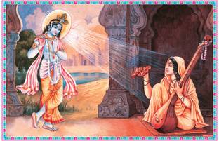 god & god's 46 cm Meera Or Krishna Sparkle Lamination Sticker Self Adhesive Sticker