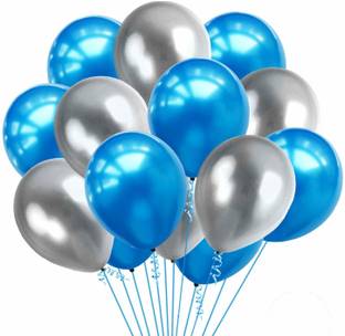 Hemito Solid Premium Metallic Latex Balloons Pack of 50 Blue and Silver Balloons for Decoration (Blue Silver, Pack of 50) Balloon