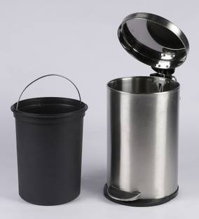 KUBER INDUSTRIES Stainless Steel Plain Pedal Dustbin/Plain Pedal Garbage Bin with Inner Bucket,5 Ltr (Silver) Stainless Steel Dustbin