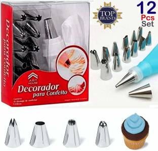 ZURU BUNCH 12 Pieces Set & Measuring Spoons & Cups | Frosting Icing Piping Bag Tips | 12 Different Designs Steel Nozzles | Cake Decorating & Measuring Tools Cake Decoration Icing Set