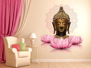 DivineDesigns 56 cm Buddha Lotus Flowers Wall Sticker Self Adhesive Sticker