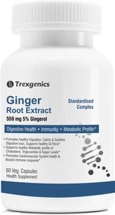 Trexgenics GINGER (5% Gingerol) 550mg Digestion Gas sugar cholesterol Immunity(60Vcaps)