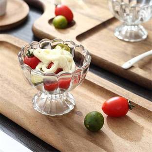 VLKMK Glass Candy Bowl Crystal Cut Glass Flower Shape Ice Cream Bowl 180 ml Glass Disposable Cereal Bowl (pack of 6)