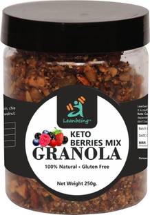 LEANBEING Keto berries mix granola 250G | Low Carb Cereal, Gluten & Grain Free- Low Fat, High Protein Keto Cereals Energy Snack Plastic Bottle
