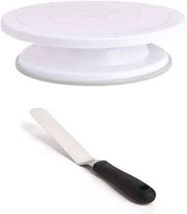 Greenstone Plastic Cake Tools Decorating 360 Round Easy Rotate Turntable Revolving Cake Decorating Turntable Stand, 28cm, White 6" Angular Professional Stainless Steel Cake Palette Knife Icing Spatula Variety Set & Cake Decorating Tools Kitchen Tool Set