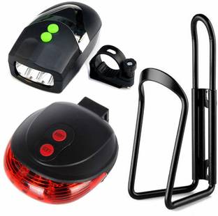 Protos India.Net Bicycle Front Light & Horn, Cycle Tail Light & Aluminum Bottle Holder Stand Combo LED Front Rear Light Combo
