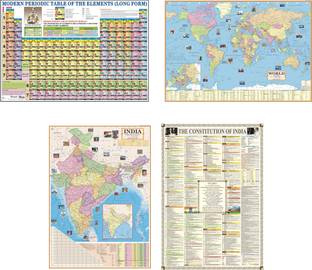 INDIA MAP , WORLD MAP , PERIODIC TABLE CHART & INDIAN CONSTITUTION CHART : All Map/Chart Size : 28" X 40" INCH ( 70 X 100 cms ): PAPER PRINT : ( PACK OF 4 ) ; MOST HELPFUL IN Competitive Exams Such as UPSC, PCS, SSC, Railways Etc. ( COMBO OF 4 ) Paper Print