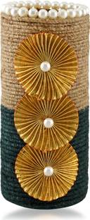 Jute handicraft Brown Green Flower Design vase09, Jute vase 09 Vase Filler