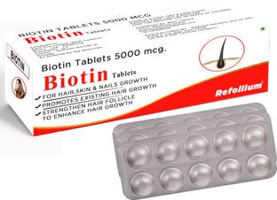 Refollium Biotin 5000 mcg Maximum Strength For Hair Growth ,Skin and Nails for Men & Women