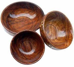 WOODINCLINE Wooden Dessert Bowl Wooden Bowl set Of 3 With Wooden Spoon