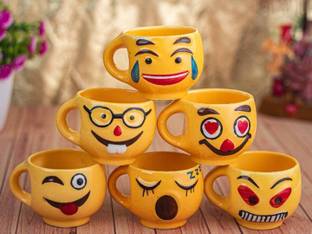 Marwari Arts Pack of 6 Ceramic Pack of 6 Ceramic, SMILEY FACE CUPS EMOJI STYLE CUP