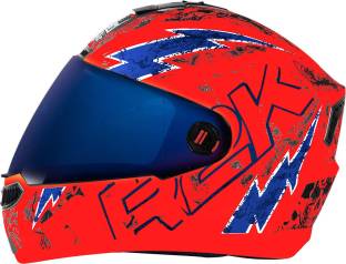 Steelbird SBA-1 R2K Live Full Face Graphic Helmet in Glossy Fluo Red Blue Motorbike Helmet