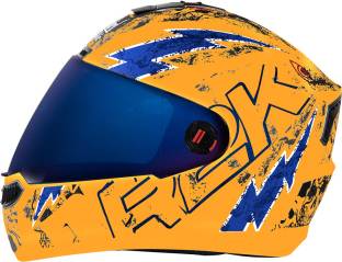 Steelbird SBA-1 R2K Live Full Face Graphic Helmet in Glossy Fluo orange Blue Motorbike Helmet