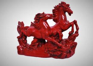 Inara Creation Two Running Victory Horses 10 Inch- Red (Feng Shui & Vastu) (Big Size) Decorative Showpiece  -  16.5 cm