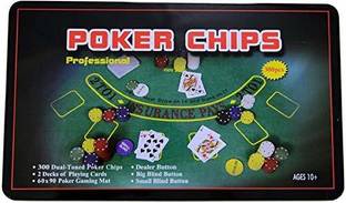 Protos India.Net 300Pcs Dual Toned Casino Poker Chips Rectangle Tin Set + Gaming Mat 2 Deck Playing Cards
