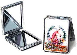 Crazycute Unicorn Design Stainless Steel Mirror - Double Sides Portable Foldable Pocket Cosmetic Makeup Mirror Metal for Women - Random models will be Sent