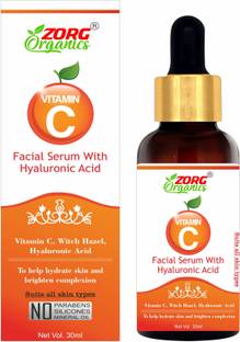 Zorg Organics Vitamin C Serum for face with Hyaluronic acid, Ferulic acid, Aloe vera and Grape seed extract for Men & Women Face Serum