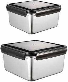 Femora High Steel SS304 Square Container Airtight Leakproof Unbreakable Storage Container/Lunch Box - 550 ML_750 ML 2 Containers Stainless Steel Office Lunch Box