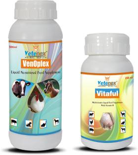 VETENEX Vitamin H & Vitamin B-Complex for Cattle, Poultry, Sheep & Livestock Animals (250ml + 500ml) Combo - Pack of 2 Pet Health Supplements