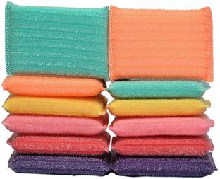 CIAZA Multi Colour Foam Pad Sponge Scourer Kitchen Scrubber for Dish/Utensils/Tiles Cleaning (Pack of 12) Scrub Pad, Scrub Sponge, Sponge Wipe