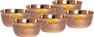 Shivshakti Arts Brass Dessert Bowl Heavy Gauge Pure Brass Bowl / Pooja Bowl / Katori Serving Bowl Set - (Embossed Karvi Eatching 2020 Design, Vol - 150 ML Each) Set Of 6 Pcs