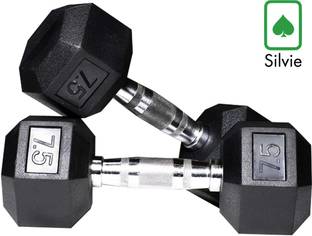 Silvie Hex Dumbbell, 7.5 kgs, Pack of 2, Rubber Coated (For Men & Women) Fixed Weight Dumbbell