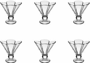 promise plus group Glass Dessert Bowl Crystal Cut Glass Deep Flower Shape Ice Cream Bowl 150ml (Pack Of 4)