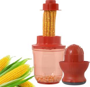 KUBER INDUSTRIES 3 in 1 Juicer(Citrus Fruits and Soft Textured Fruits) with Corn Cutter Plastic Hand Juicer Easy to use,Red Corn Scraper