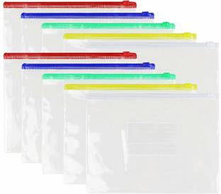 ERIKRAUZ Zip File Folders Zipper Pouch Bags, 10 Pcs Document Bags in Assorted Colors, A5 Size PVC Transparent Waterproof Zip Document Filing Folder, for Office, School, Travel A5