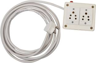 K K Electricals Extension Board 2 Socket 6 Amp 10 Meter Long Wire Cable Cord with 6 Amp Small Plug (White) 2500 A Three Pin Socket